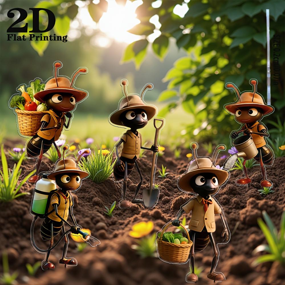 2D Flat 5Pcs Ant Acrylic Garden Decor Set Reusable For Yard Lawn Planter Outdoor Ornaments Gift