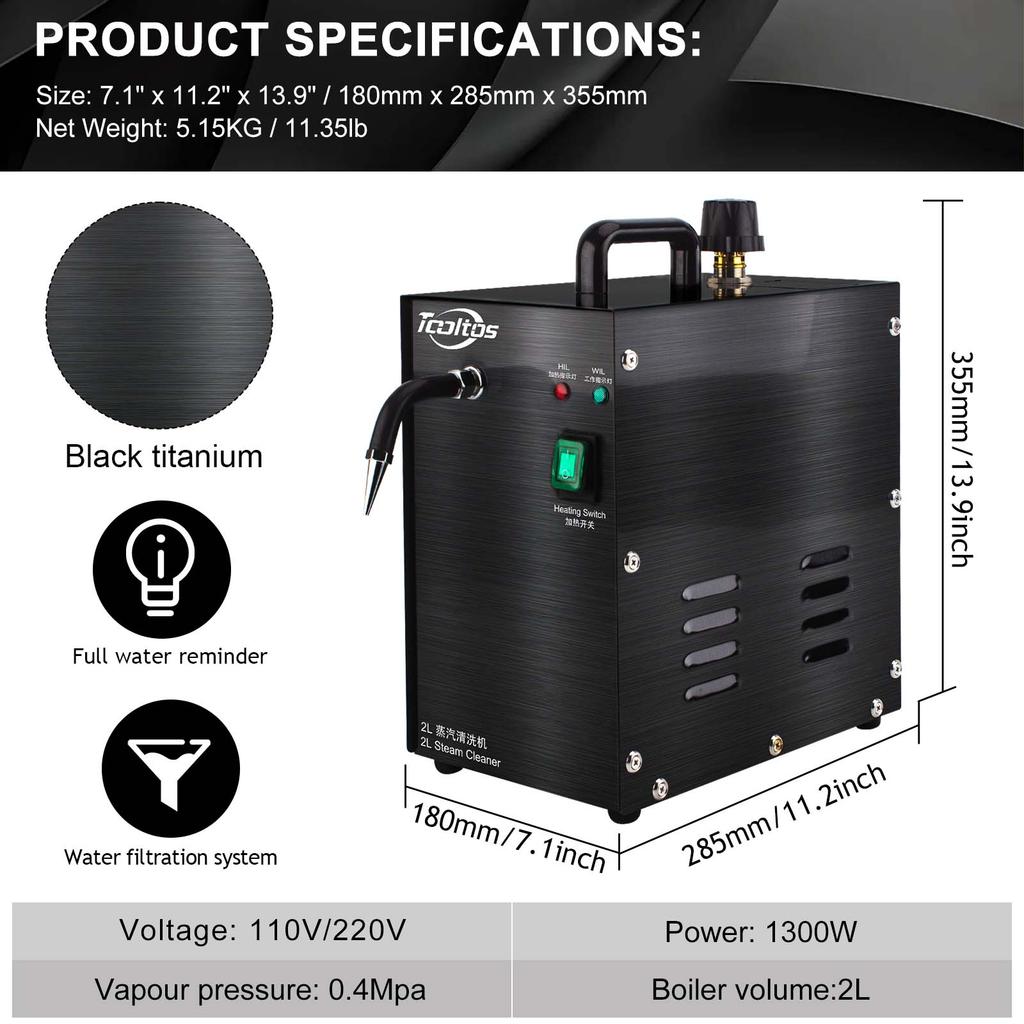2L Professional Jewelry Steam Cleaner Machine (135°C 275°F) - 8 Min Fast Heating High Pressure Steamer for Gold, Silver & Diamonds