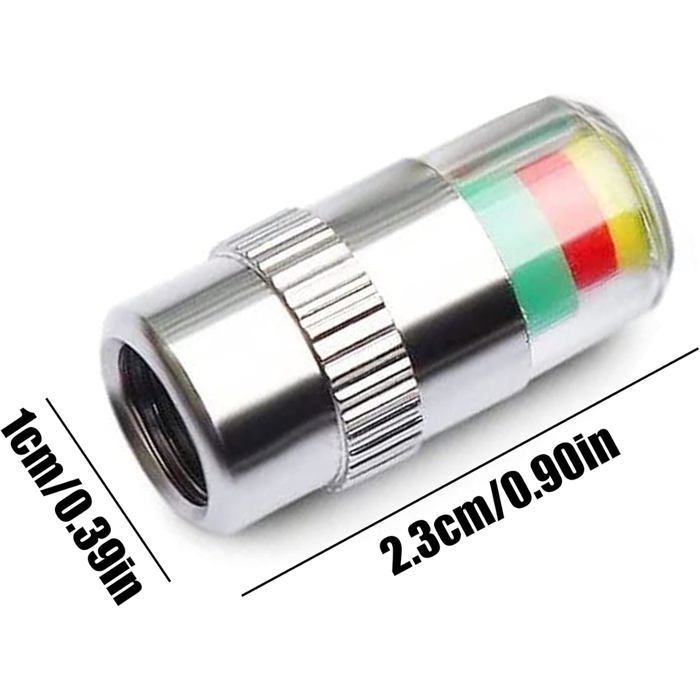 Bouchons de valve indicateurs - Lot de 4 - Tricolores (vert/jaune/rouge) - Acier inoxydable - 2,2x1 cm