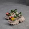 Johnature Retro Flower Peep Toe Platform Sandals Breathable Genuine Leather Versatile Women's Shoes