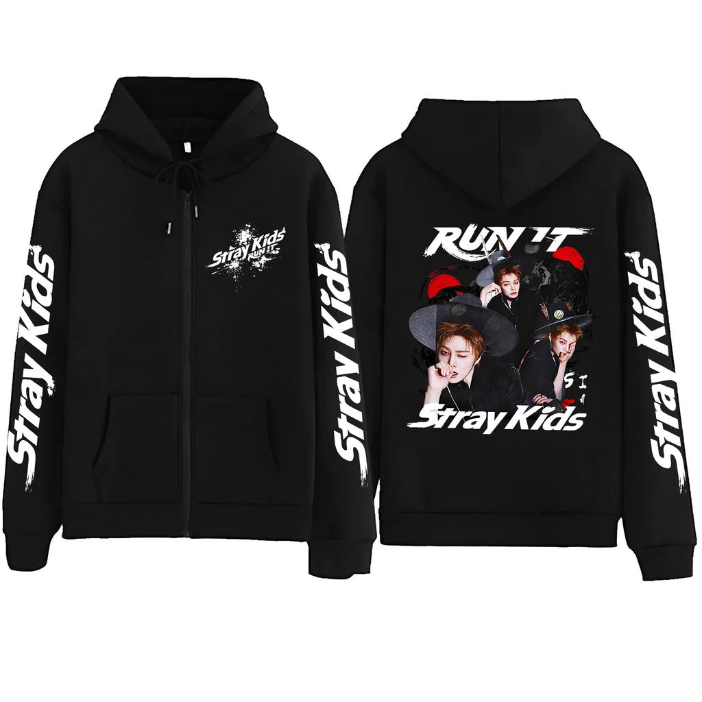 Graphic Print Loose Fit Zip Up Hoodie for Casual Streetwear