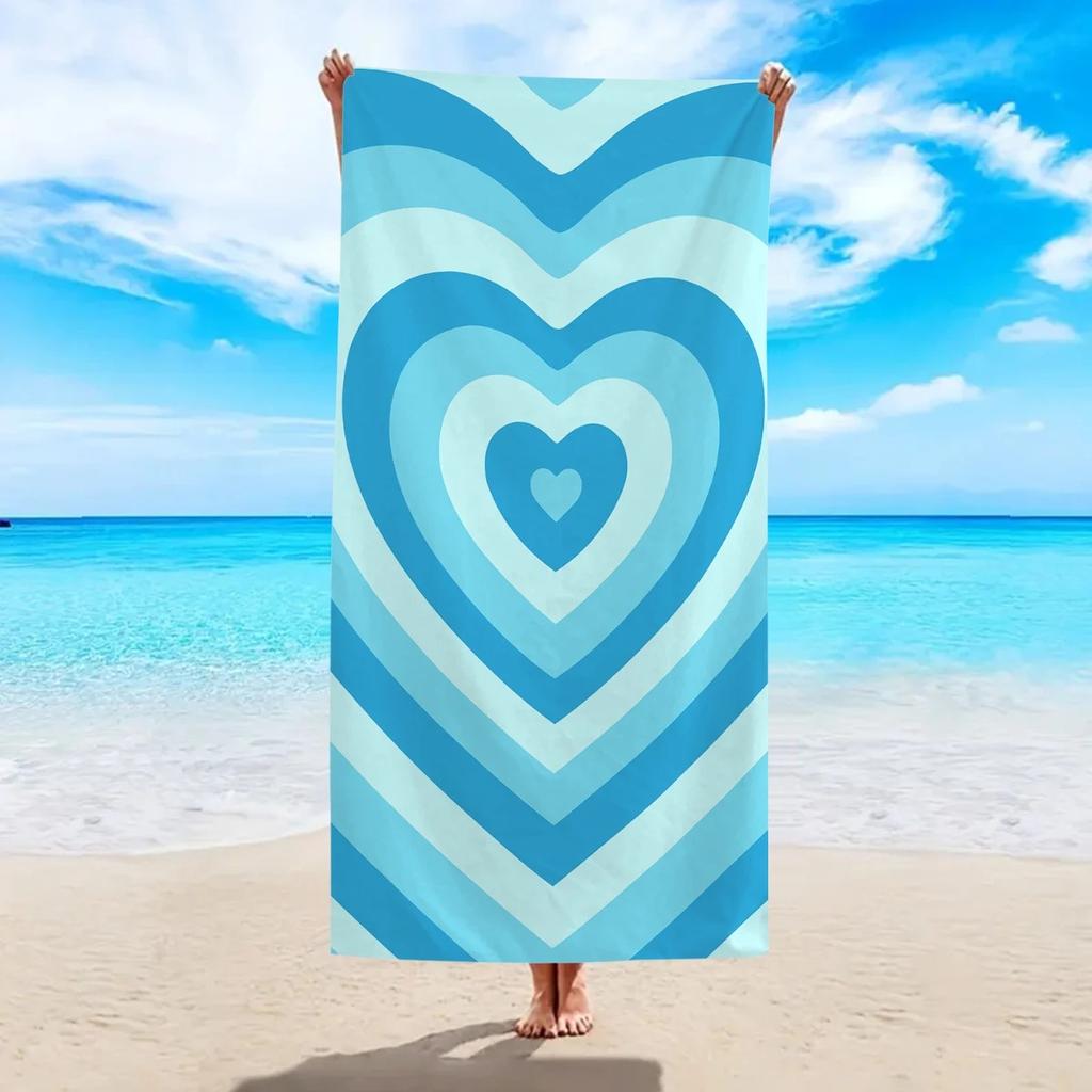 Plus Size Beach Towel Quick Dry Sand Free Large Heart Print Bath Towel For Adults Swimming Pool Travel Mat Summer Vacation Gift