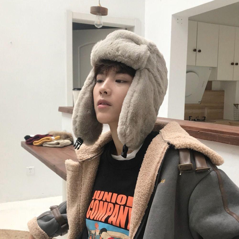 Fluffy Faux Fur Pilot Cap Windproof Ear Protection Hat Fashion Men Women Pilot Hat  Unisex