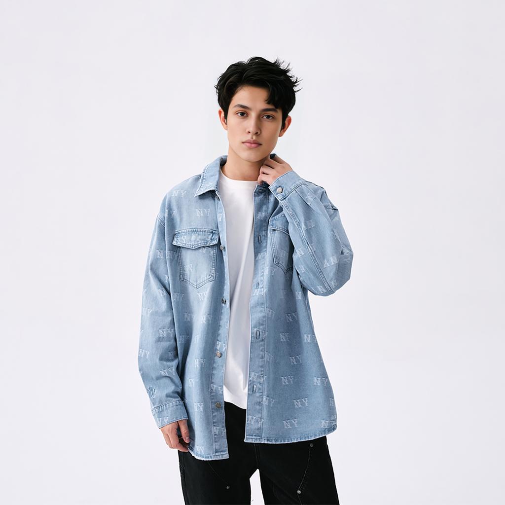 MLB Monogram Vintage Fashion Multi-Pocket Long Sleeve Shirt Unisex Shirts Light-Blue 3ADRM0151-50BLL