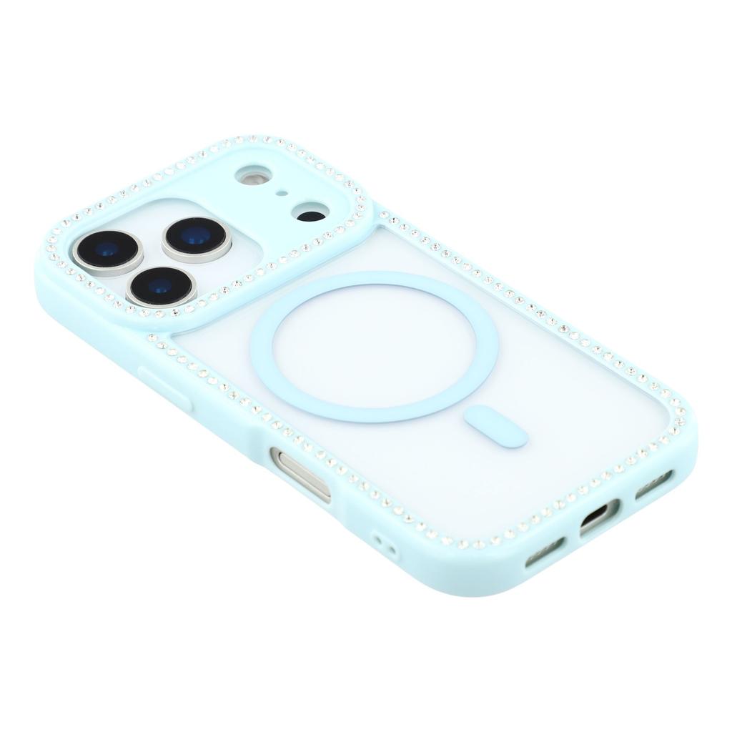 For iPhone 17 Pro Case Compatible with MagSafe Sparkling Rhinestone Decor TPU+PC Clear Phone Back Cover