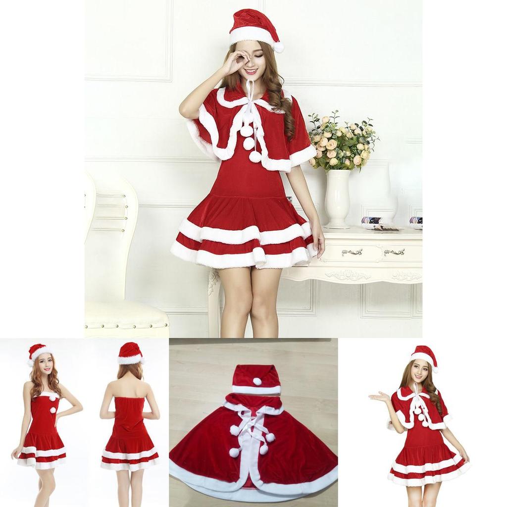 Christmas Santa Claus Adult Female Red Pleuche Dress Suit
