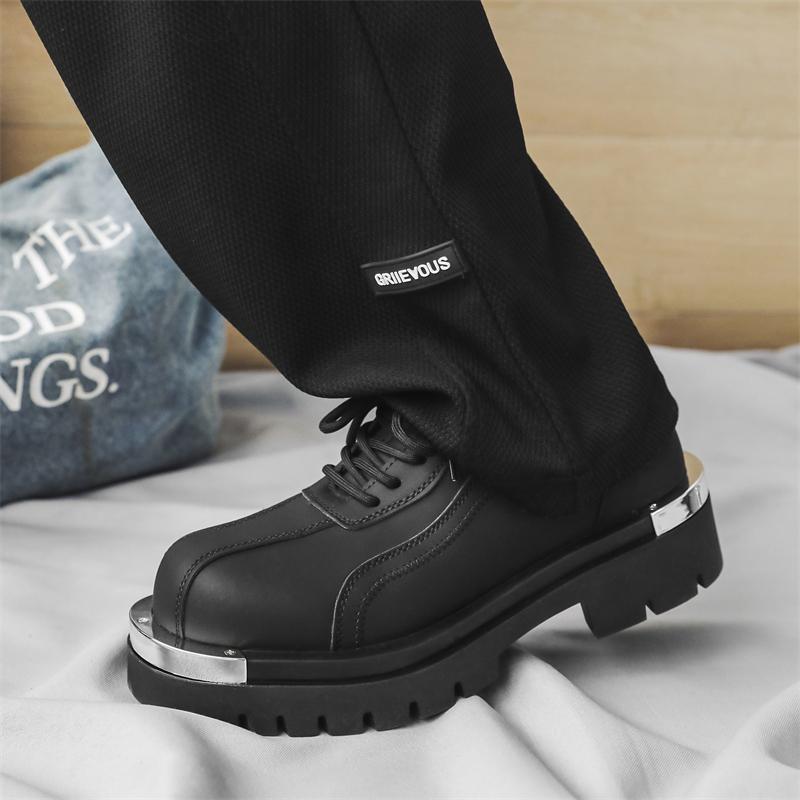 Fashion Men Leather Platform Oxfords Footwear Lace-Up Thick Tottom for Male Dress Shoes Casual Mens Business Shoes New Men Casual Shoes