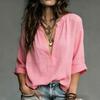 Women Shirt, V-Neck Long Sleeve Summer Tops, Pure Color Loose Fit Casual Blouse for Work Parties Vacations Dates