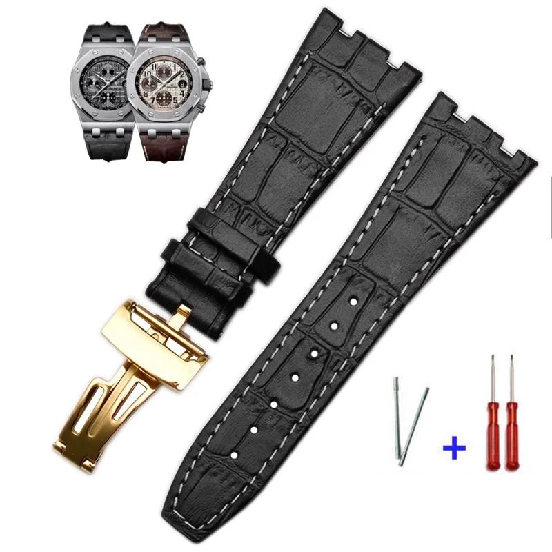Top layer Genuine Leather watch Strap for AP Audemars 15400 15703 Royal Oak Offshore Series Male 26mm Black Brown Watchbands