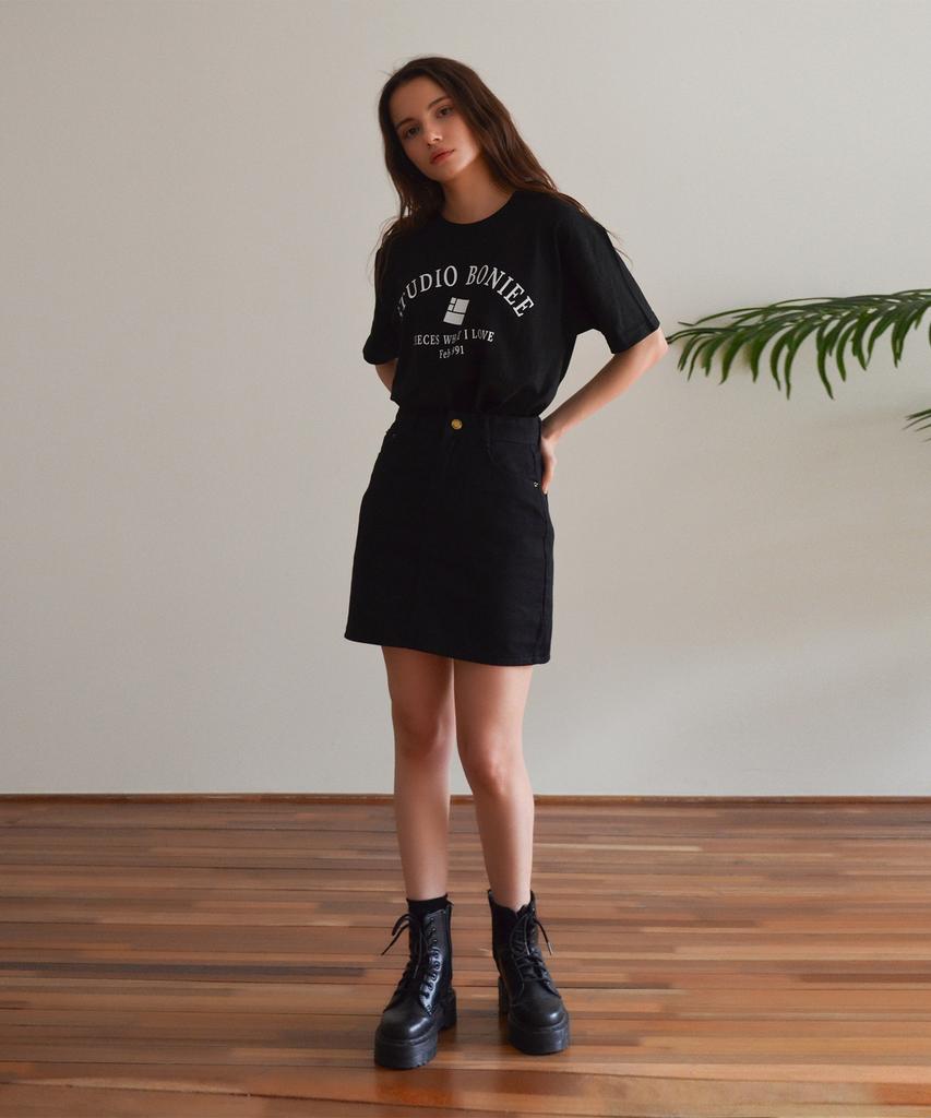 BONIEE Logo Typography Loose T-Shirt Black