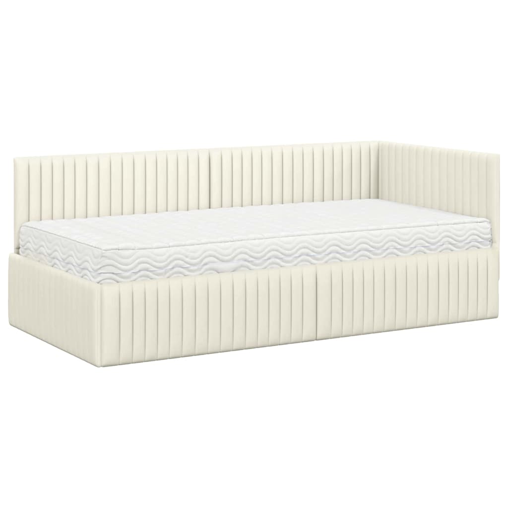 Corner Bed Frame with Mattress 2 Pcs Cream Velvet