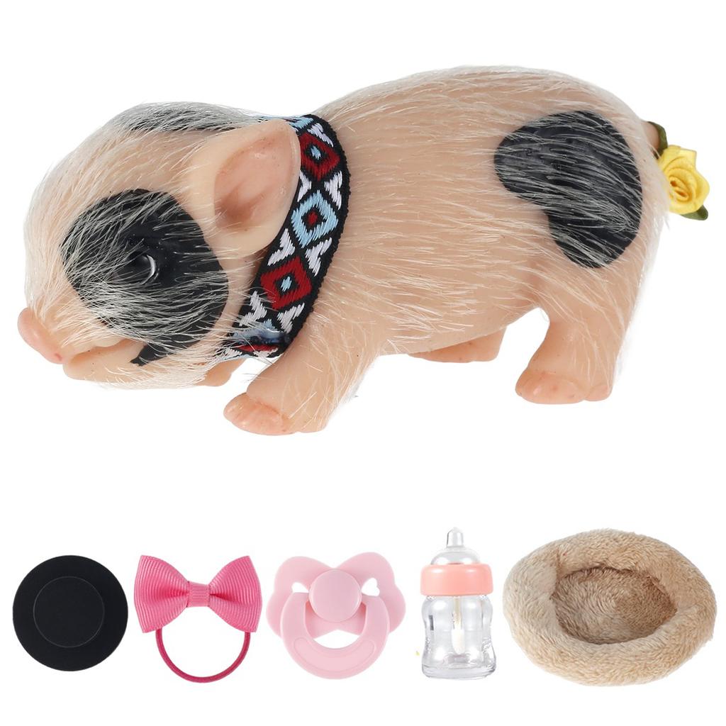 Mini Reborn Doll Full Silicone Pig Doll Toy Lifelike Reborn Newborn Pig Doll Decompression Toy Christmas Gift with Accessories