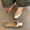 Single shoes women's 2025 new soft-soled silver evening bow ballet ladyshoes French light mouth flat-soled grandma shoes