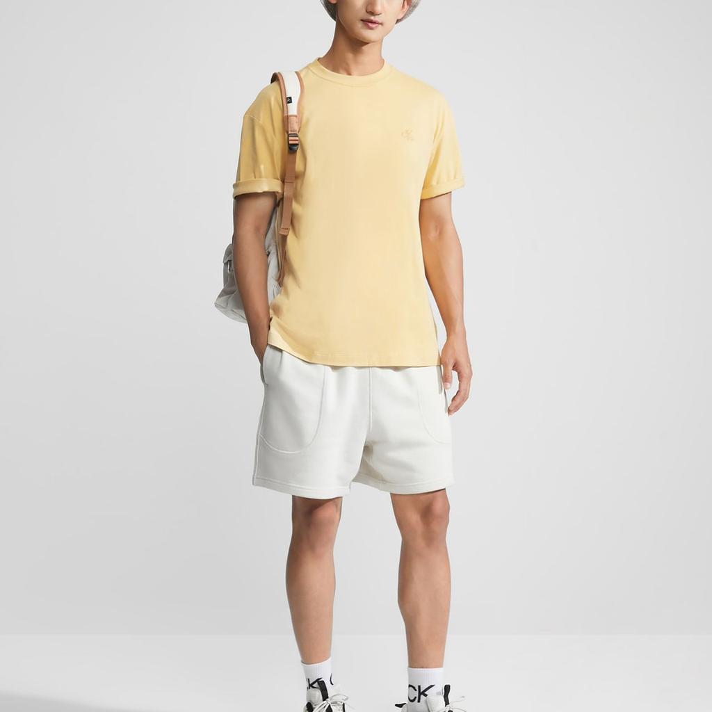 Calvin Klein Logo Embroidered Loose Fit Crew Neck T-Shirt Men Tops Straw-Yellow 40HM229-CF1