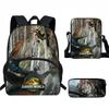 Kids Dinosaur Backpack Set Elementary School Oxford Fabric Ergonomic Back Support Breathable Lightweight 3-Piece Kit
