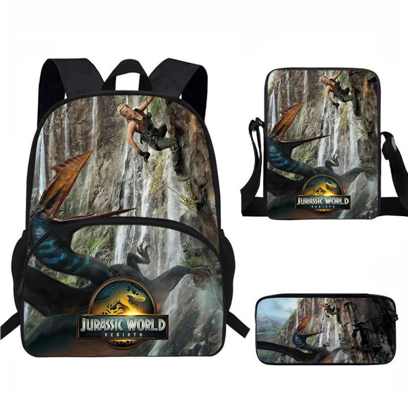 Kids Dinosaur Backpack Set Elementary School Oxford Fabric Ergonomic Back Support Breathable Lightweight 3-Piece Kit