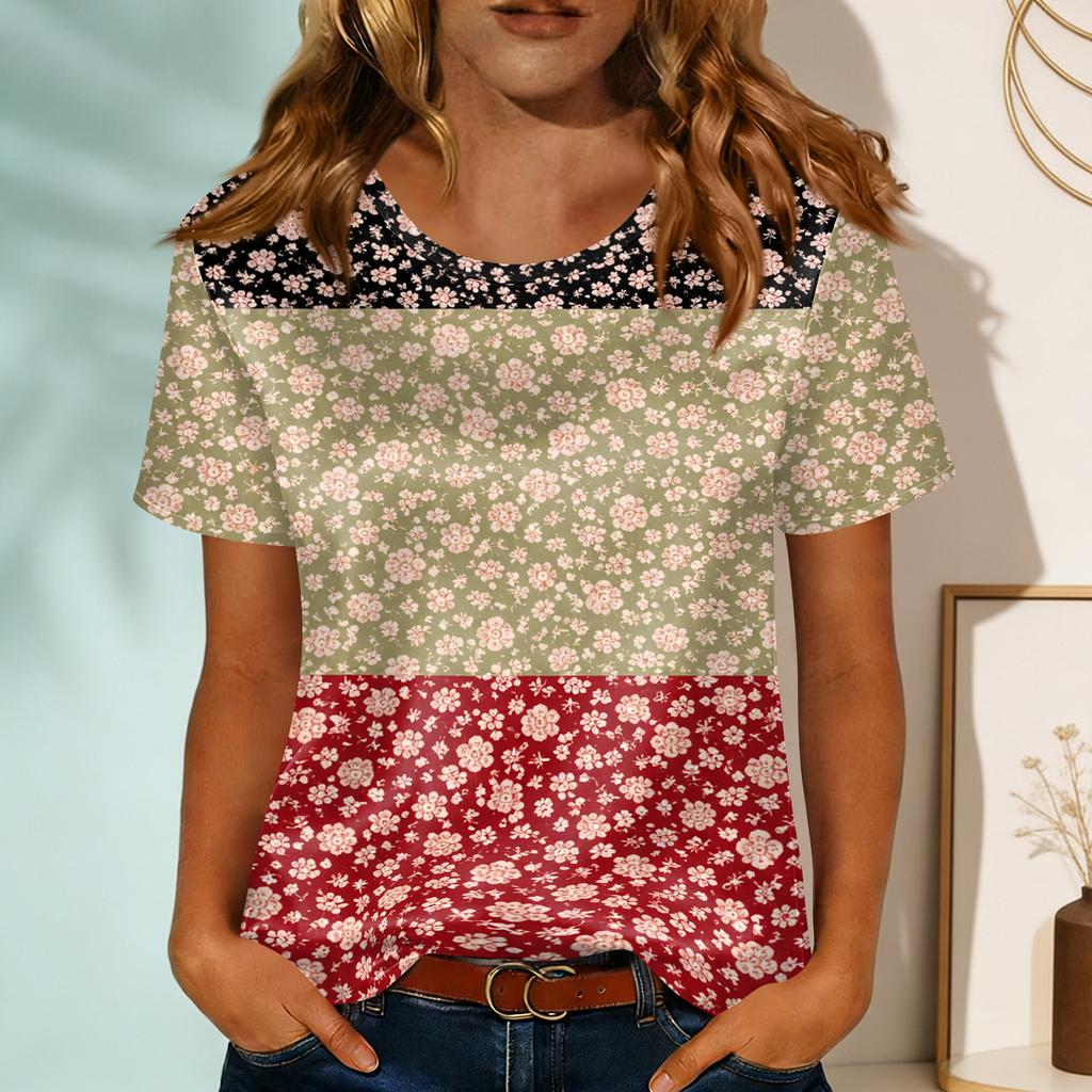 Women's Fashionable Casual Round-neck Printed Short-sleeved T-shirt Top