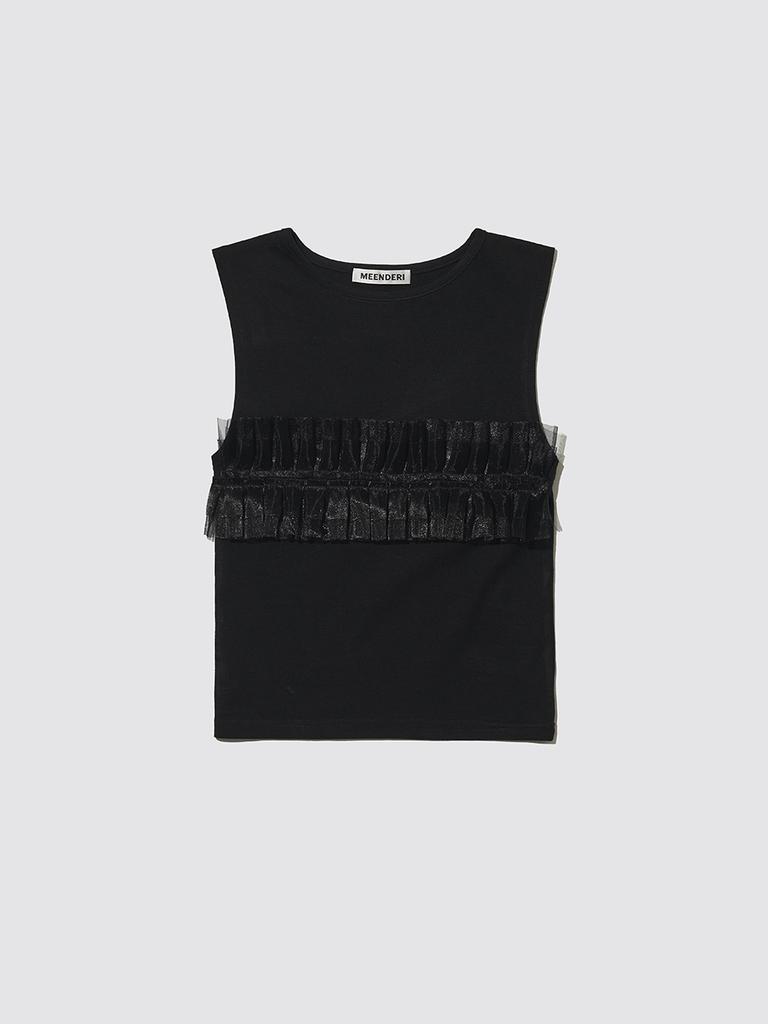 MEENDERI Ruffle Lace Sleeveless Top - Black
