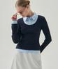 Deuloupisumeon Poem Layered Collar Shirt Top [Blue Stripe]