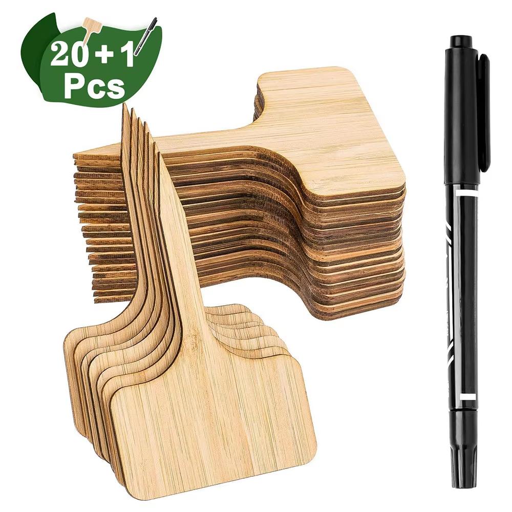 10/20 Stück T-förmige Bambus-Pflanzenetiketten Umweltfreundliche Holz-Gartenmarkierer für Bonsai Topfkräuter Blumen - Pflanzenkennzeichnungs-Etiketten Werkzeug
