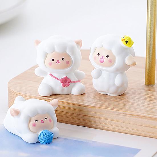 2Pcs Mini Resin White Miniature Sheep Figurines Tiny Resin Sheeps Figures Small Animals Lamb Figurine for Desk, Car Accessories