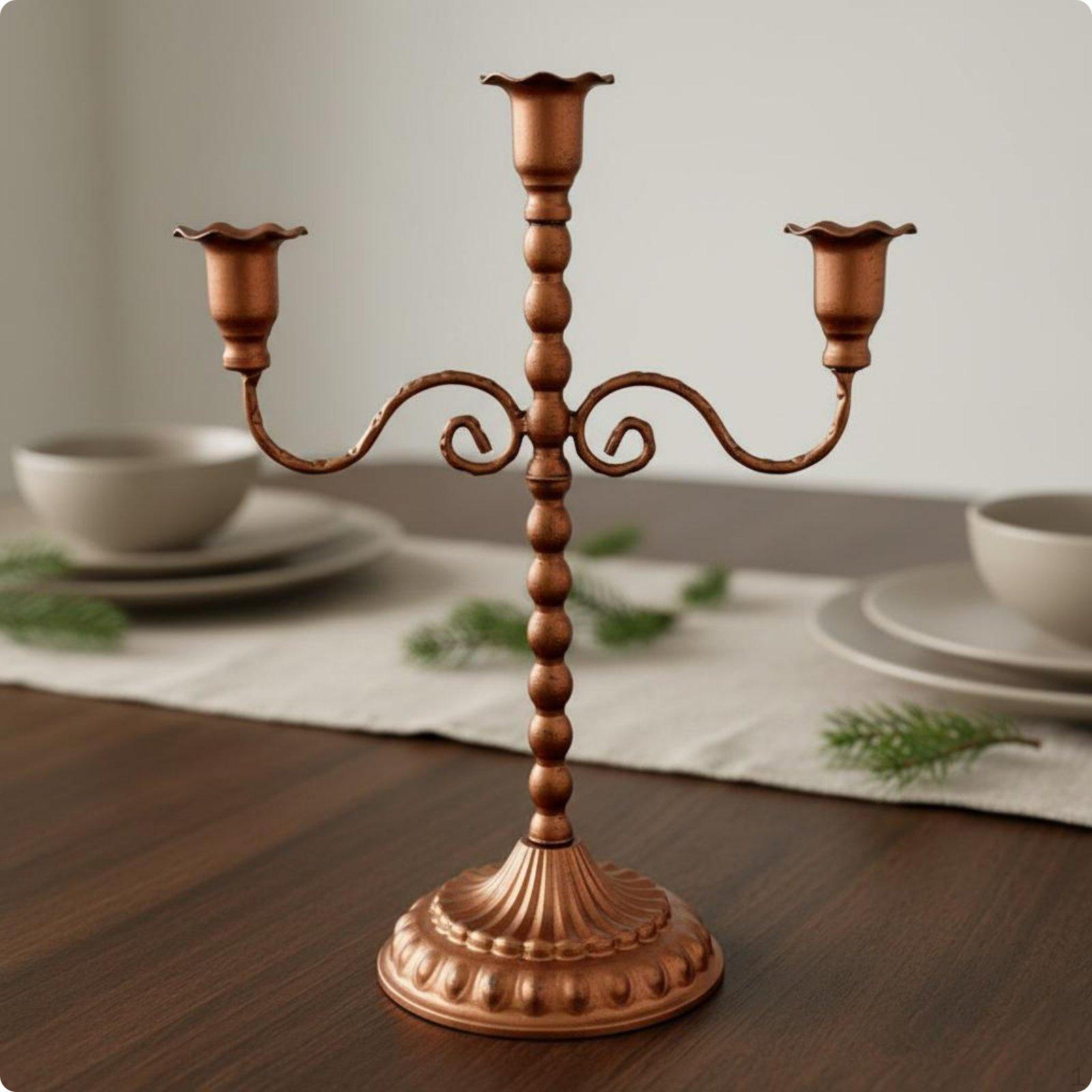 Vintage Metal Candelabra Aged Copper Finish Antique Bronze Candle Holder Retro Style MultiArm 25w363