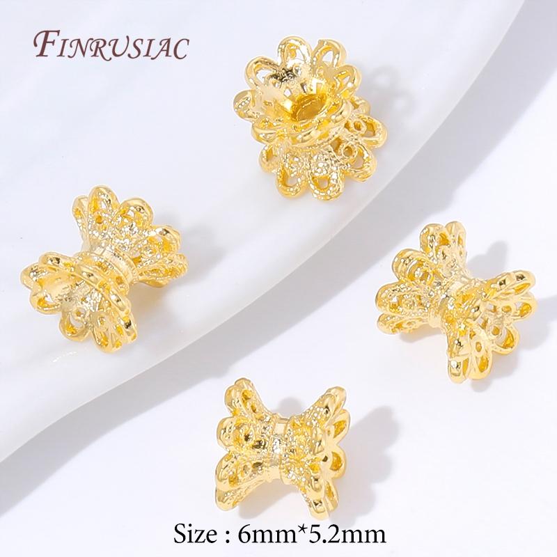 18K Gold Plated Hollow Filigree Double Layer Flower Bead Caps,Bead End Caps For DIY Bracelet Necklace Jewelry Making Supplies
