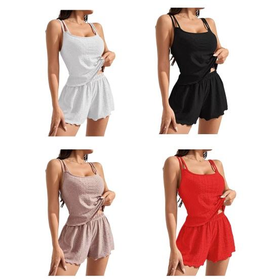 Eyelet Cami Pajama Sets for Women Camisole Tank Top And Shorts 2 Piece Pjs Sets Summer Cute Sleepwear Lounge Set