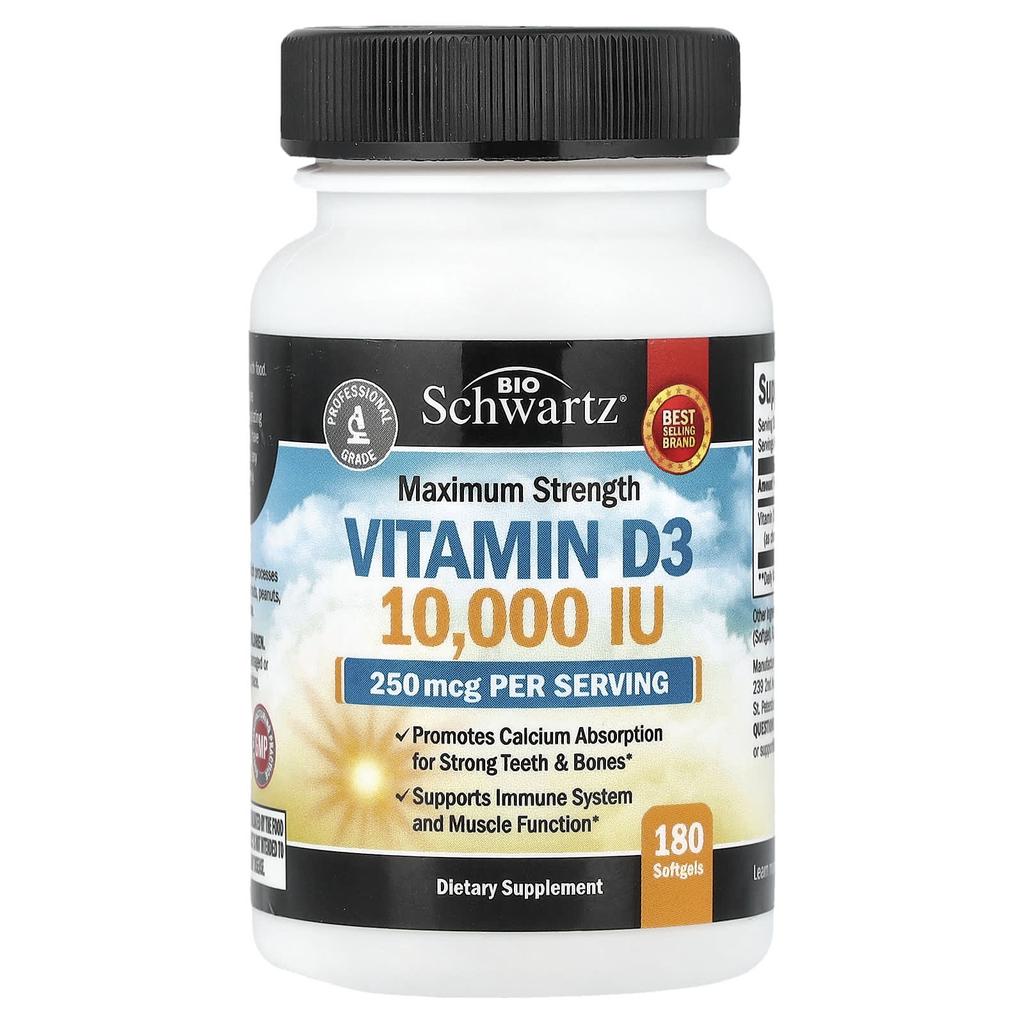 BioSchwartz, Maximum Strength Vitamin D3, 250 mcg (10,000 IU), 180 Softgels