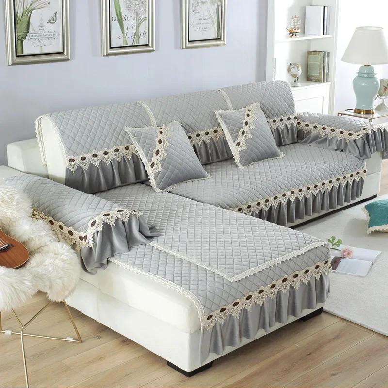 

Плюшевый чехол для дивана, современный нескользящий чехол в европейском стиле, чехол для дивана для гостиной, кружевной декор, L-образная подушка для дивана 40x70 Hand towel