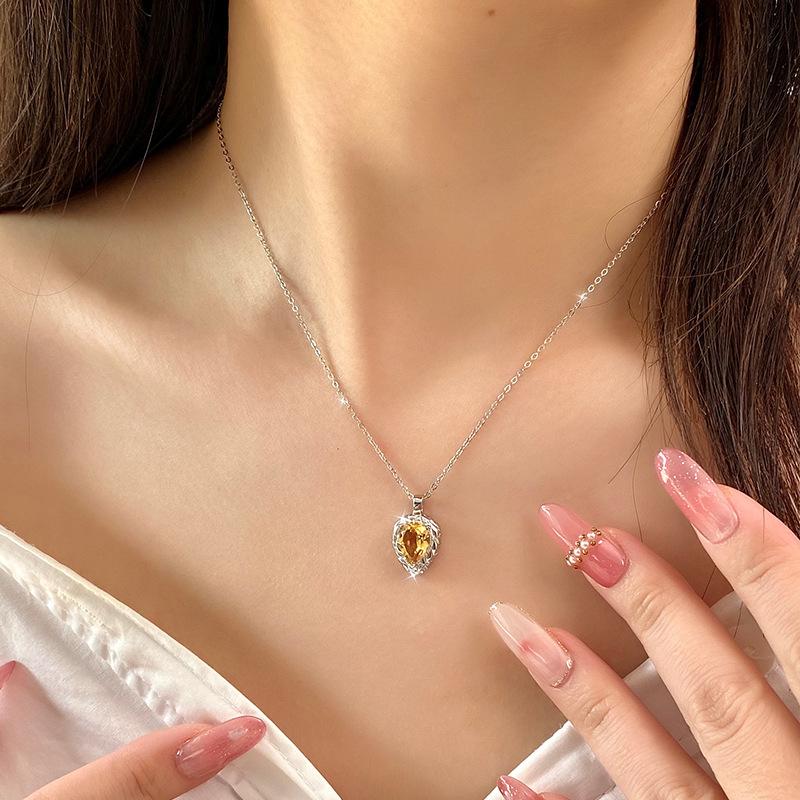 S925 Sterling Silver Pear-Shaped Natural Stone Necklace Women's High-End Exquisite Water Drop Collarbone Chain Jewelry