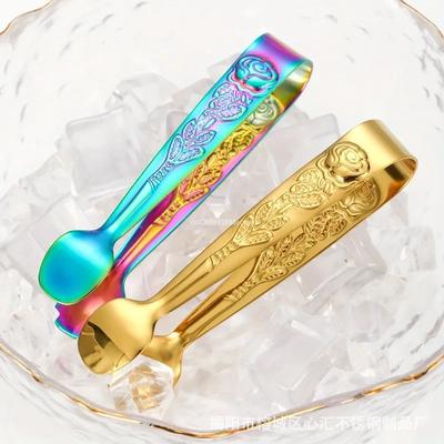 2pc Multicolor Hammer Pattern Ice Cube Clip Stainless Steel Sugar Clamp Bar Ice-Cube Tongs Coffee Tea Food Serving Tools Barware