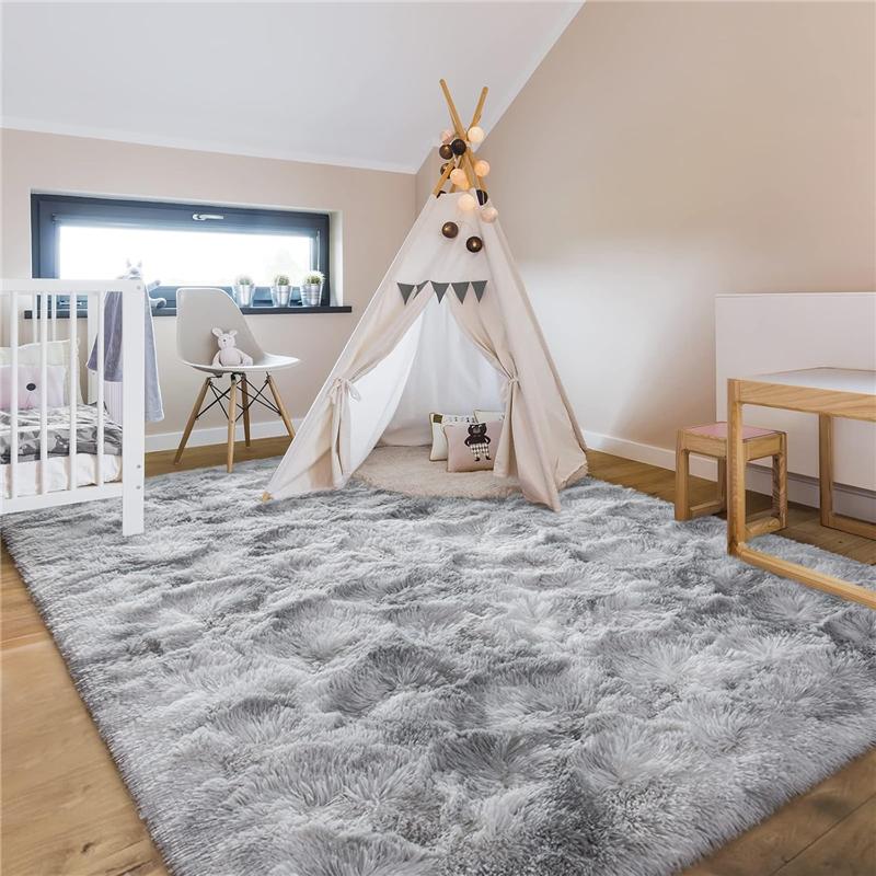 Area Rugs for Bedroom, Upgrade Non-Slip Grey Fluffy Soft Shag Carpet, Indoor Floor Gray Fuzzy Shaggy Living Room Plush Rug for Kids Home Dorm Decor