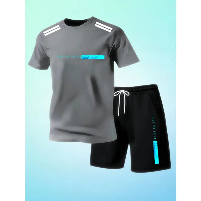 Outdoor Sports Outfit Men Summer Mesh Crew Neck Short Sleeve Tshirt Breathable Casual Shorts Set