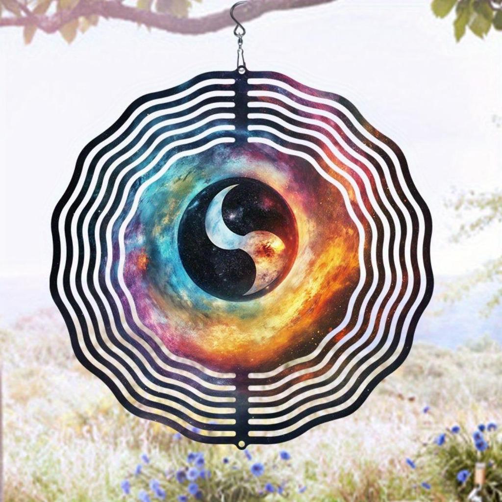 Large Metal Yin Yang Wind Spinner Galaxy Design Outdoor Hanging Decor for Garden Patio Yard No Battery Needed Durable Wind Chime