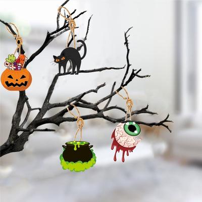 8pcs Cute Paper Gnome Pumpkin Ghost Ornaments Spooky Decorative Gift Box Hanging Tag with Rope Eyeball Halloween Pendant Party