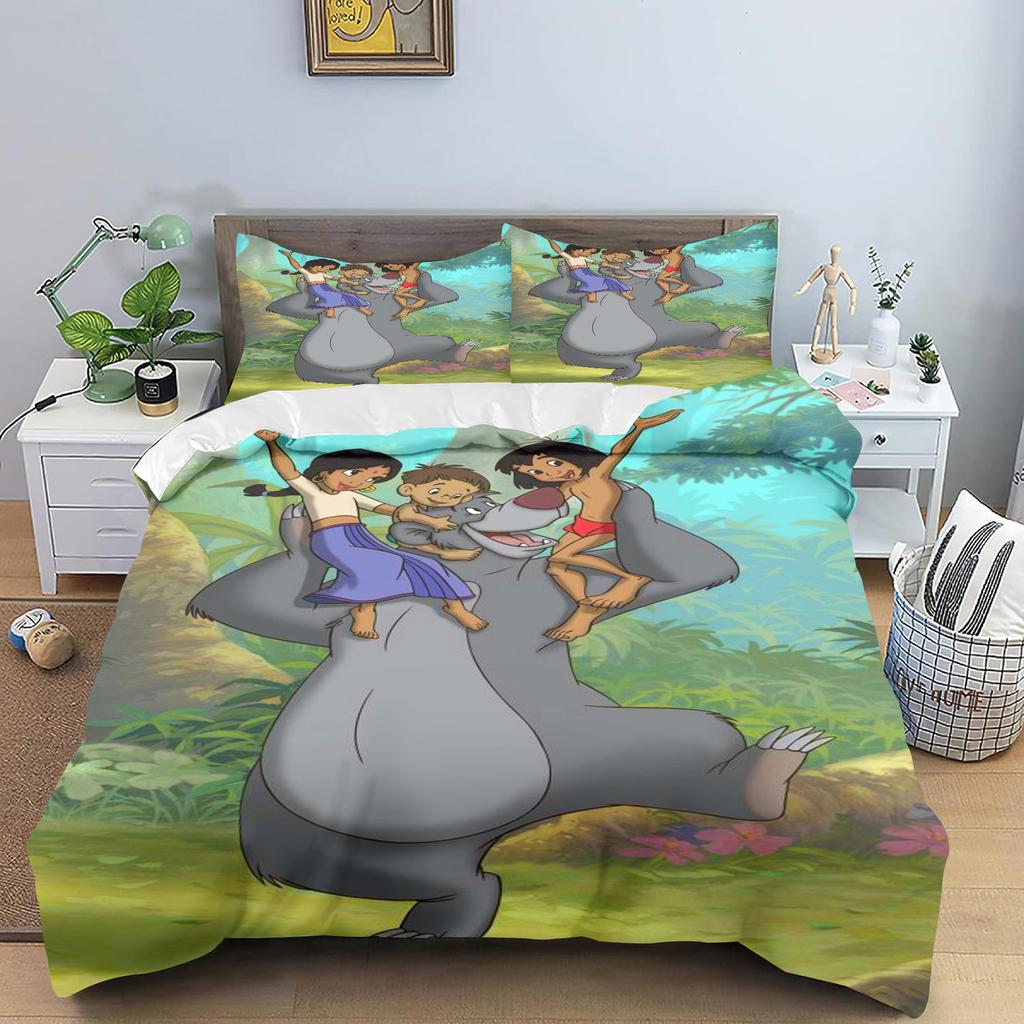 Copripiumino Libro della Giungla Serie Principesse Set Piumone Biancheria da Letto 3D Biancheria da Letto per Bambini Set 3 Pezzi 1 Copripiumino Misura King Size