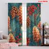 2D Flat Printing 2pcs Curtain Party Curtains Christmas Pinecones and Berries Digital Printed Polyester Drapes Family Party