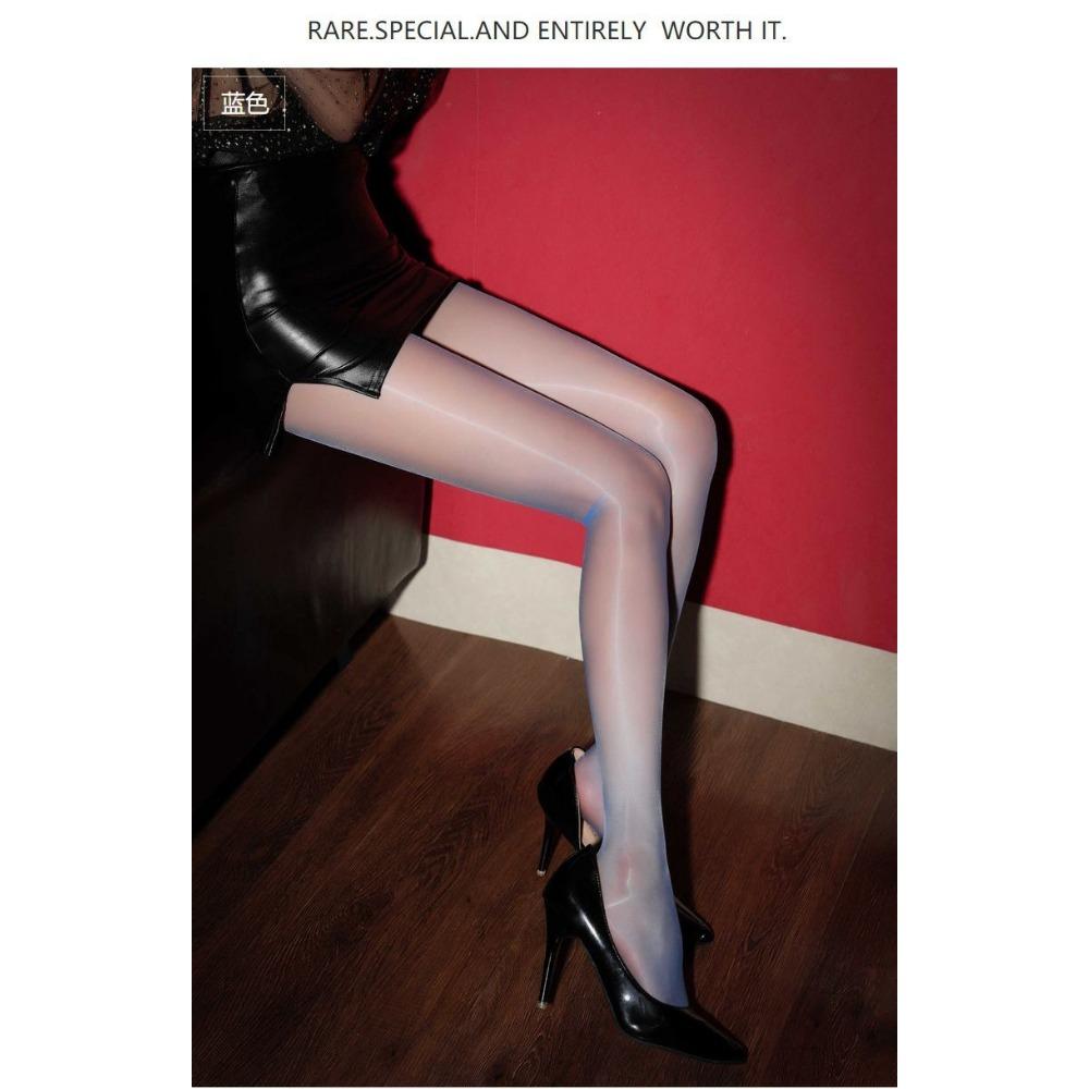Thin Sexy 0D Glossy Pantyhose, Black Ribbon Foot-shaped Aurora Seamless Stockings