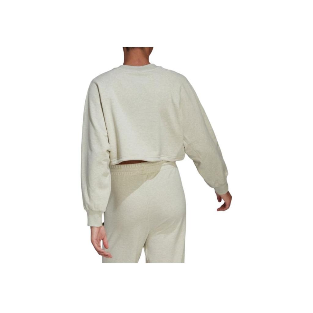 adidas Outlet Light Sports Casual Loose Short Cropped Round Neck Pullover Sweatshirt Women Sweatshirt Light-Gray HE1717