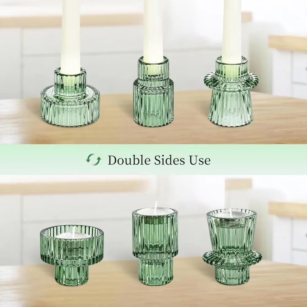 3PCS/set Colorful Candle Holder Glass Dining Table Tealight Romantic Candlestick Home Decor