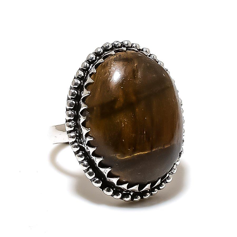 Tiger Eye Gemstone Handmade 925 Sterling Silver Jewelry Ring Size 7 SU-10344