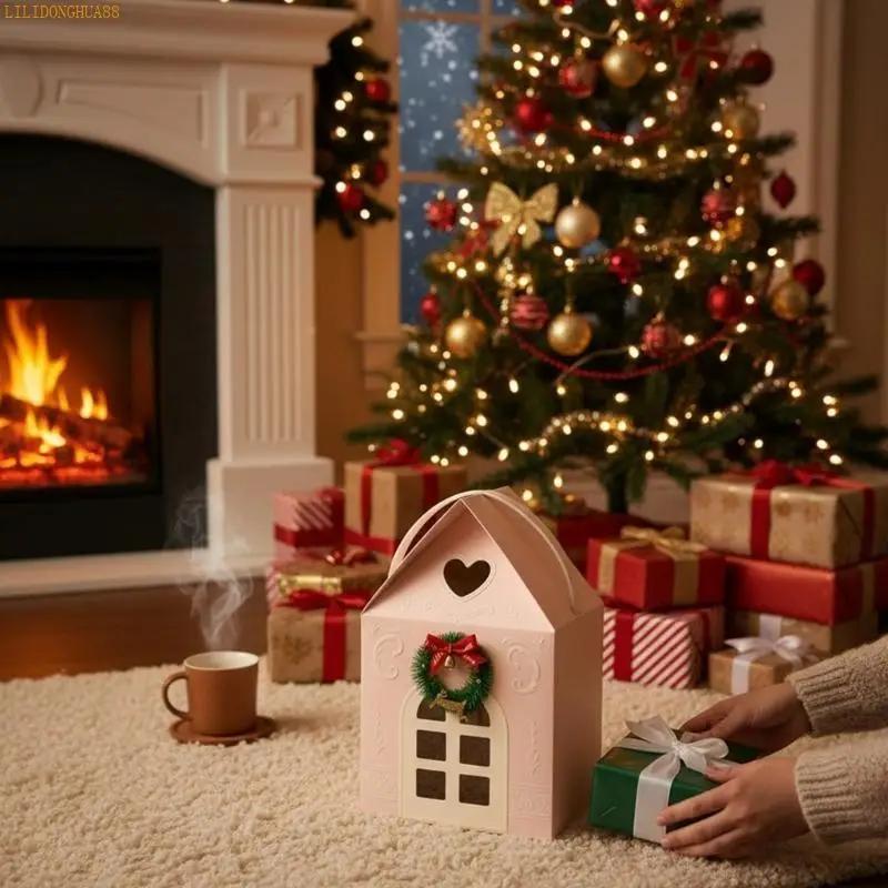 K1AE Christmas Wonderland Cottage Gift Box, House Shaped Gift Box Gifts and Enjoyment for Luxury Homes Red Christmas