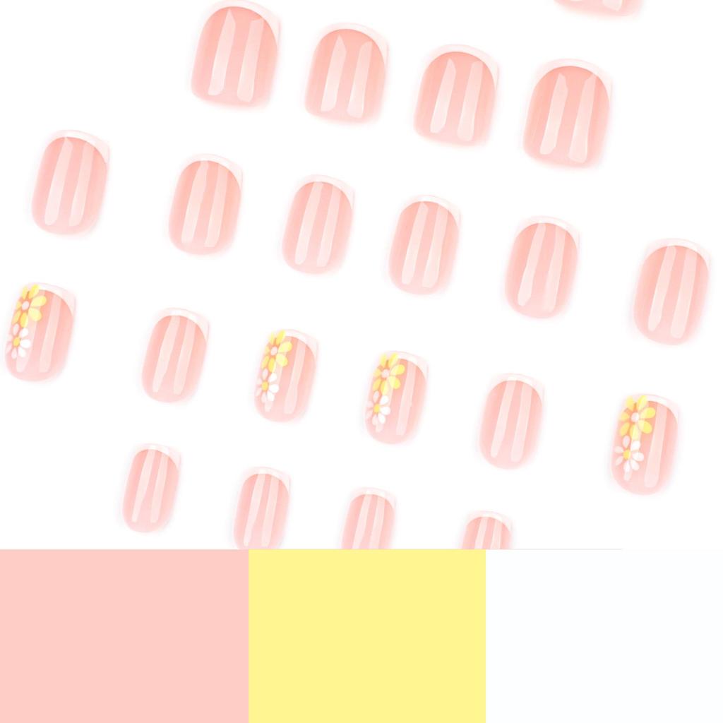 Simple Fresh Flower French Manicure White Square Short False Nails
