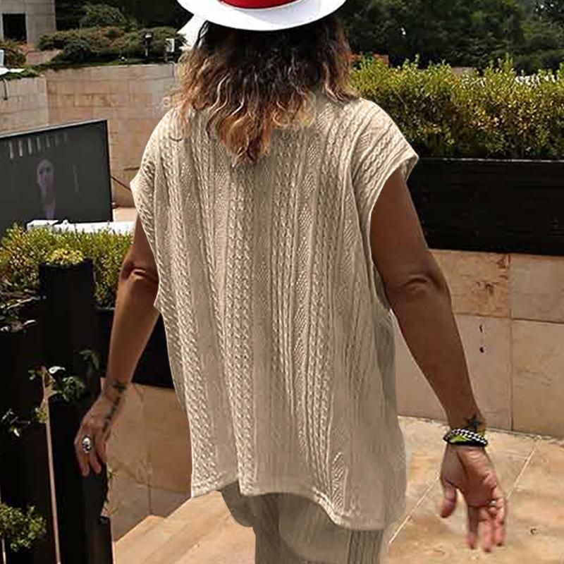 Gilet a maglia grossa da uomo, tinta unita, scollo a V, senza maniche, vestibilità larga