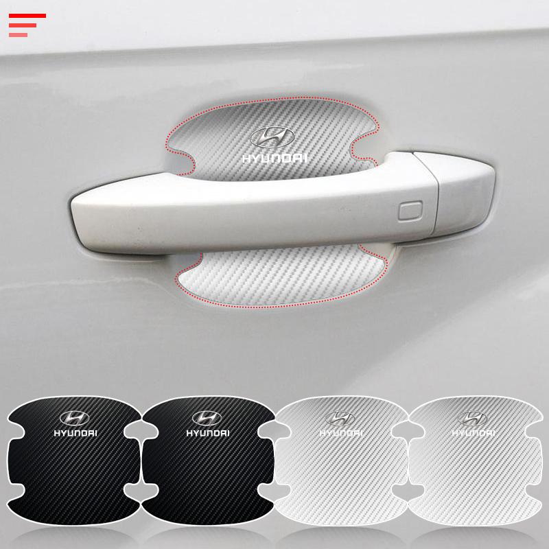 4PCS Car Door Handle Protection Sticker Emblem Car Decoration Styling For Hyundai I30 Tucson Veloster Kona I10 I35 Elantra Santa Fe Gadget