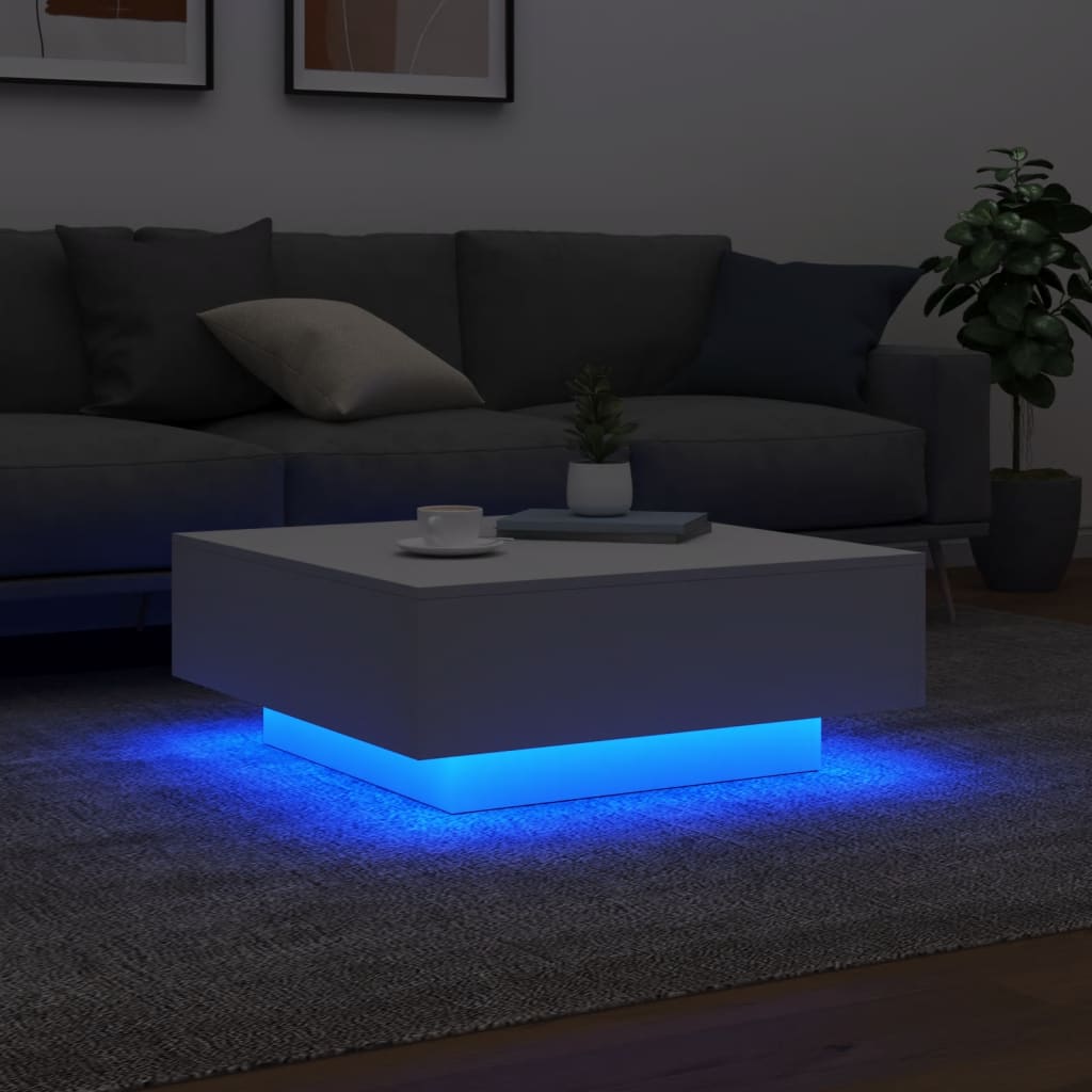 Vidaxl Stolik Kawowy Z Oświetleniem Led, Biały, 80X80X31 Cm