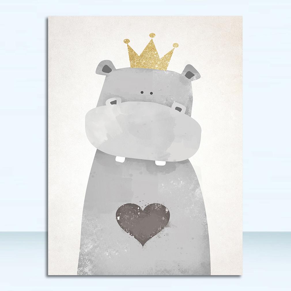 A4 A3 A2 Canvas Art Poster Painting Print Baby Room Home Wall Decor Nordic Cute Animal Hippo Penguin Polar Bear Portrait