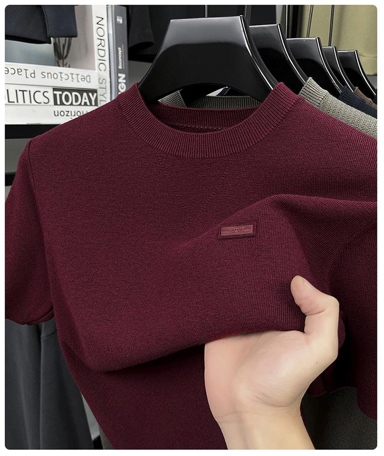 Men’s Autumn Winter Round Neck Short Sleeve Wool Base Layer - Skin-Friendly & Warm