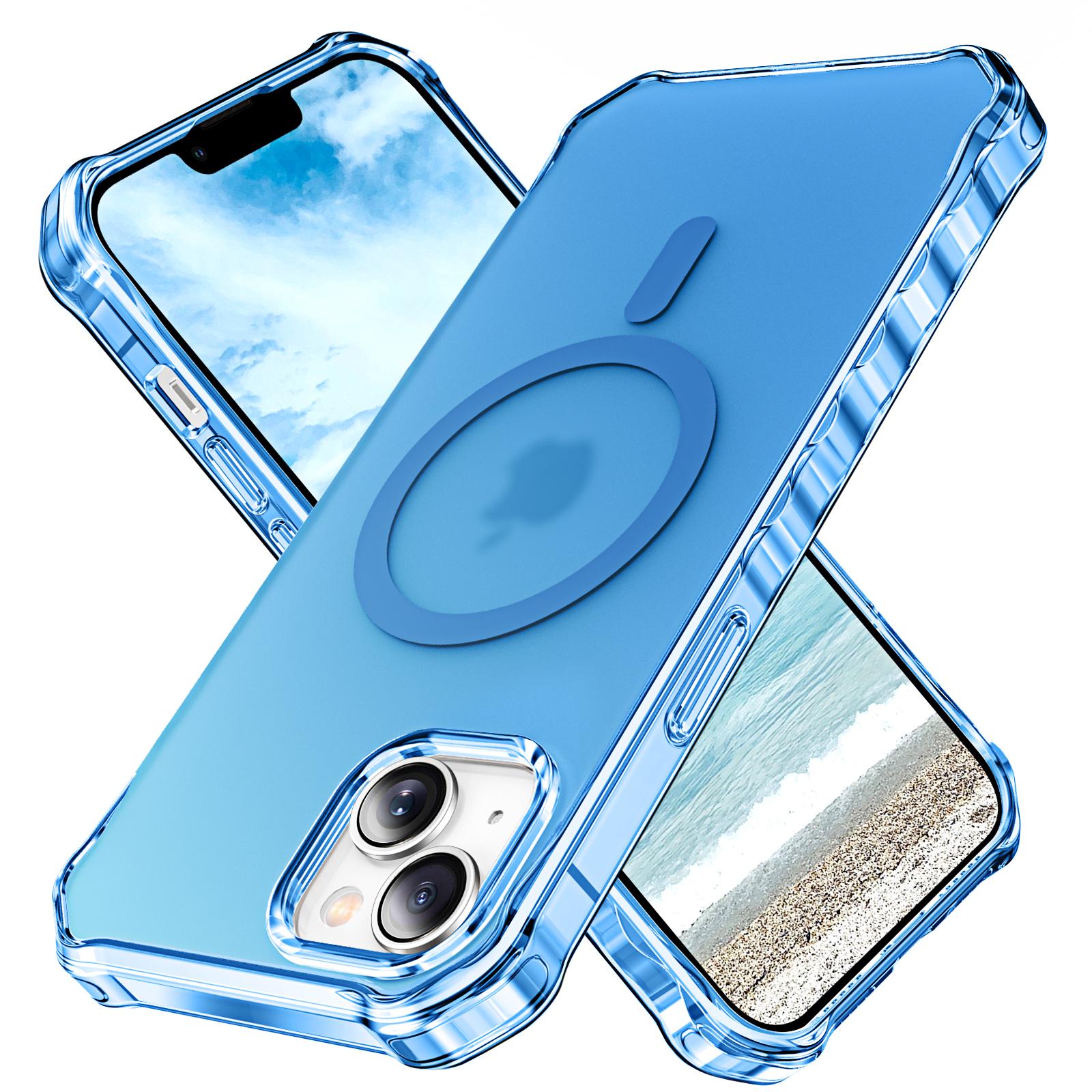 

For iPhone 14 Case Compatible with MagSafe Small Wavy Edge PC+TPU Phone Cover Blue